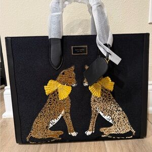 Kate Spade Black Tote with Leopard Embroidery